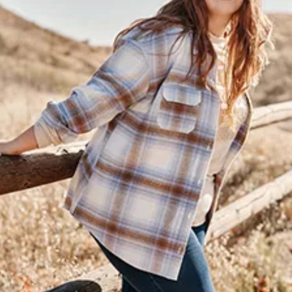 Button-Front Plaid Shacket